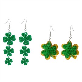 Honbay 2 Pairs of Cute Irish Shamrock Clover Earrings Glitter Green Acrylic Dangle Drop Earrings St. Patrick's Day Earrings Irish Festival Earrings Gift