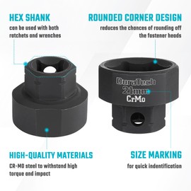 DURATECH 3/8" Drive Stubby Impact Socket Set, Low Profile Impact Sockets, 19-Piece, Metric, Size Covers 6-24mm, Cr-Mo Steel, Organized in Magnetic Storage Rail