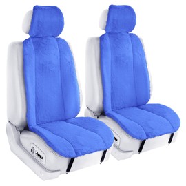 FH Group Front Set Faux Rabbit Fur Car Seat Covers, Universal Fit, Car Seat Cushion, Airbag Compatible Car Seat Cover for SUV, Sedan, Van Blue
