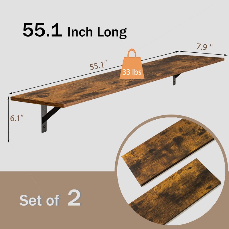 DINZI LVJ Long Wall Shelves, 55.1Inch Wall Mounted Shelves Set