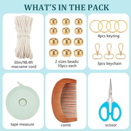 INFUNLY 7 Sets DIY Macrame Keychain Kits for Adult Beginners Macrame Wristlet Keychain Kit Twist Macrame Bag Tassel Keychain Kit with Gold Key Ring Instruction Included for Car Key Wallet Purse