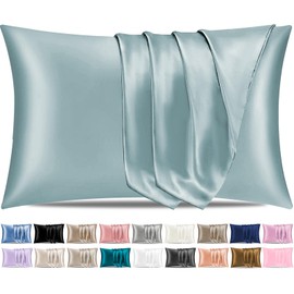 Pamposh Satin-Seiden-Kissenbezüge für Haar und Haut, 2 Stück, Standardgröße mit Hotelverschluss (Blaugrau, 2 Kissenbezüge (50 x 75 cm)