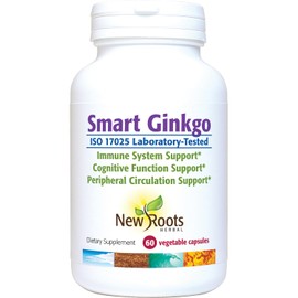 NEW ROOTS HERBAL Smart Ginkgo Vegetable Capsules, 60 Count, Immune System & Cognitive Support