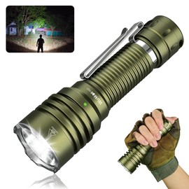 Wurkkos TS23 Tactical Flashlight,5000 High Lumens Rechargeable Flashlight,70.3 HI LED 482M Attack Head LED Flashlights,IP68 Waterproof Flashlights for Emergency,Repair,Camping,Hiking(Olive Green)