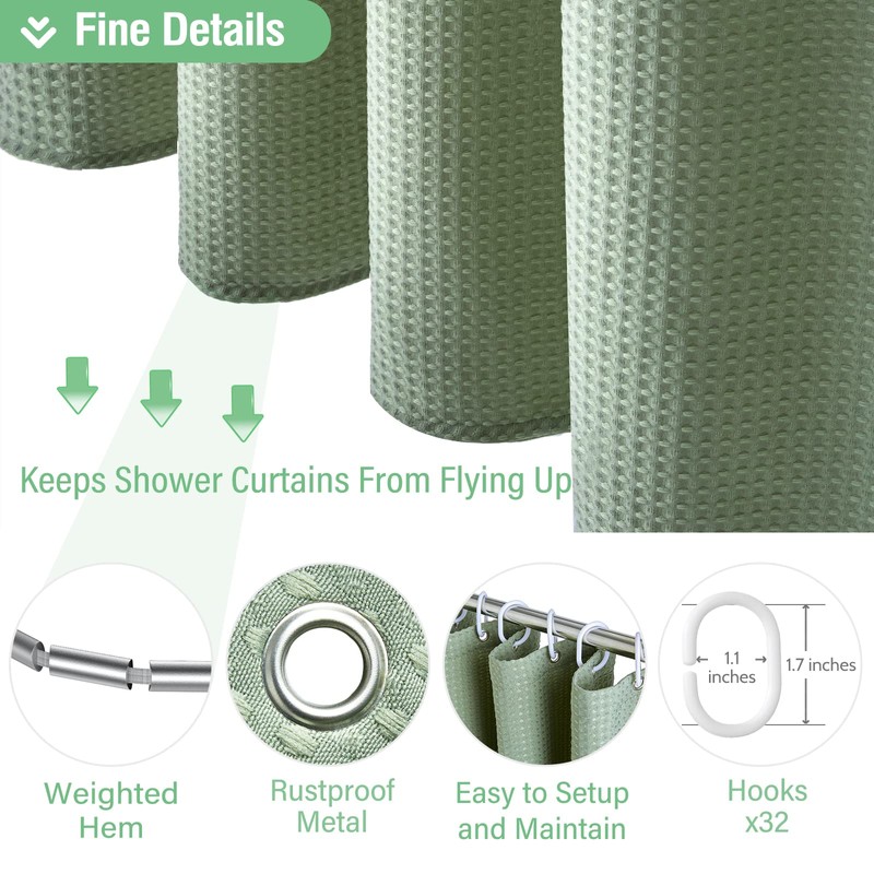 Dynamene Extra Wide Shower Curtain - 180 Inch Wide Waffle