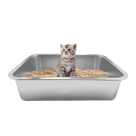 Stainless Steel Cat Litter Box, 15.7"×11.8"×4" Metal Small Kitten Litter Box for Kittens Rabbits and Kitty, Non-Stick Surface, Easy Cleaning