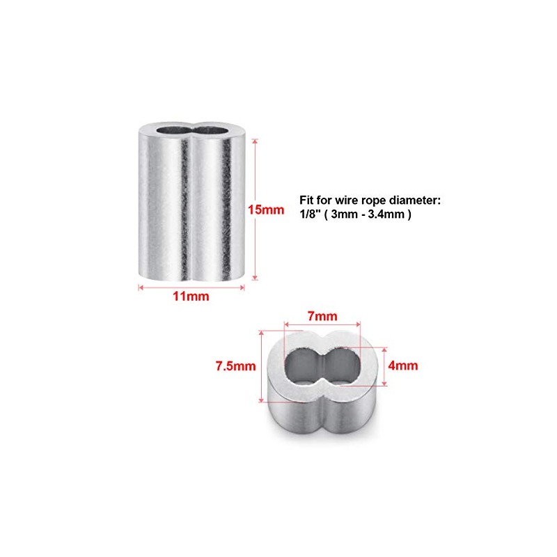 200PCS 1/16" Aluminum Crimping Loop Sleeves, Wire Rope Cable Ferrules