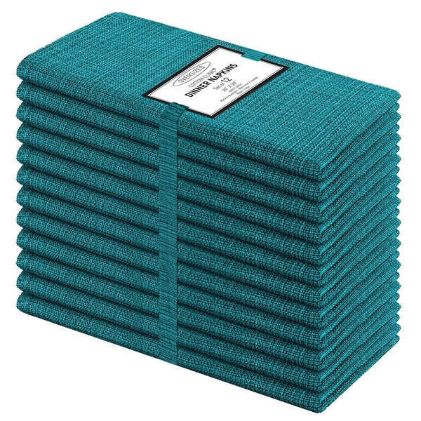 Cotton Clinic Grass-Cloth Dinner Napkins – Perfect Everyday Use Table Linen – Soft Durable Washable – Ideal for Party Wedding Farmhouse Christmas Easter – Set of 12 (20x20 in/Teal Green)