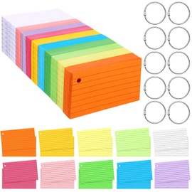 Patelai 1500 Pcs Index Cards Flash Cards with Rings 2 x 3.5 Inch Note Cards Lined Notecards with 8 Pcs Metal Rings for Studying Learning Memory Office School Supplies (Mixed Color)