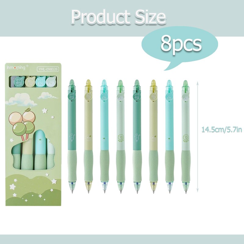 Kaizuca 8 Erasable Ballpoint Pens, 0.5mm Erasable Pen Set, Student