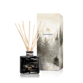 Thymes Petite Oil Reed Diffuser Set – Includes Reeds, Fragrance Oil & Glass Bottle – Luxury Scent Diffusers for Home Decor –Fresh Evergreen, Smoky Wood & Golden Amber (Noir Woods, 4 fl oz)