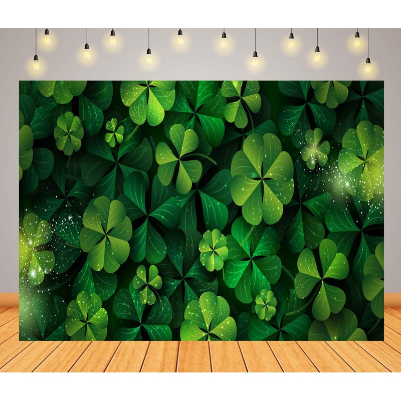 CORFOTO 5x3ft Fabric Green Clover Leaves Backdrop Green Shamrock Background