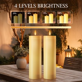 14" x 4" Large Flameless Candles with Remote & Timer, Waterproof Outdoor Battery Operated Candles LED Electric Flickering Flameless Pillar Candle for Patio Porch Lanterns Home Decor, Set of 2