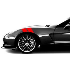 Clausen's World 4in. Fender Hash Double Bar Vinyl Graphic Decal Racing Stripes, Fits Corvette C6 Stingray, Both Sides, Red