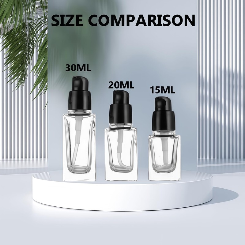 2Pcs 30ML/1oz Empty Square Clear Glass Lotion Pump Bottles with