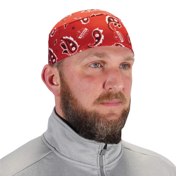 Ergodyne Chill Its 6630 Skull Cap, Lined with Terry Cloth Sweatband, Sweat Wicking, Red Western