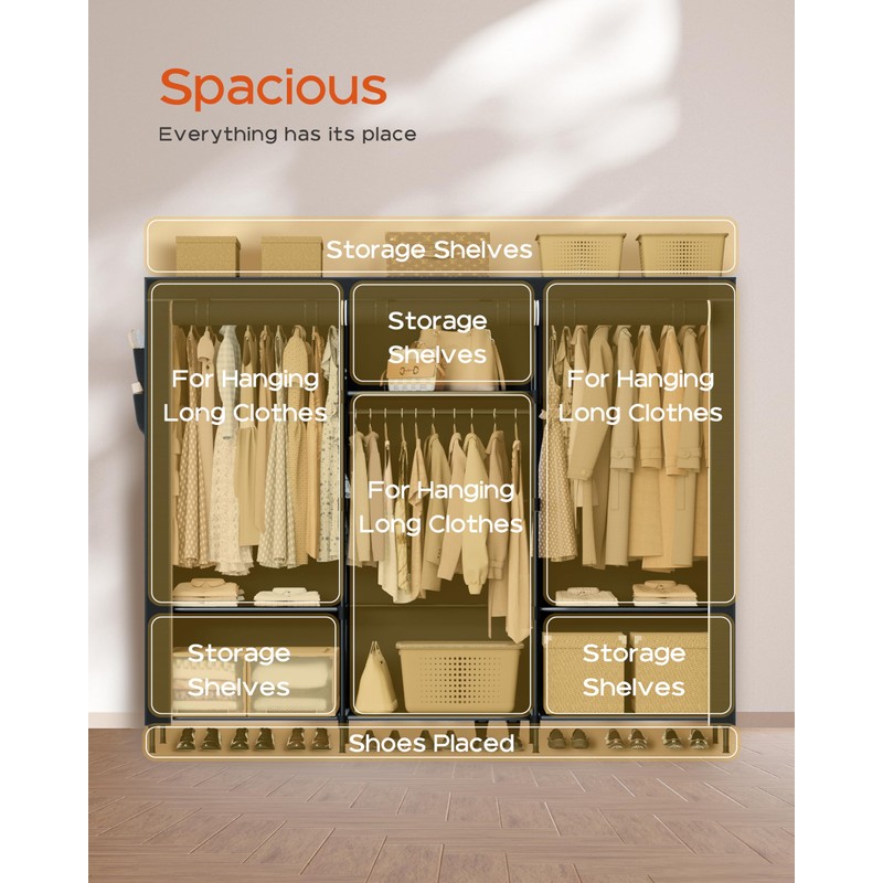 CASAMAYA Portable Closet, 81.1 Inch Extra Large Capacity Wardrobe Closet