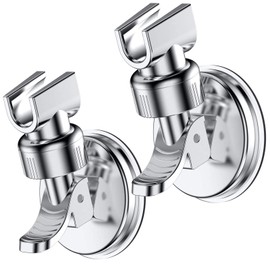 OUO Adjustable Shower Head Holder, Bathroom Suction Cup Handheld Shower Head Bracket, Removable Handheld Showerhead & Wall Mounted Suction Bracket Chrome,2pcs,Color:Silver)