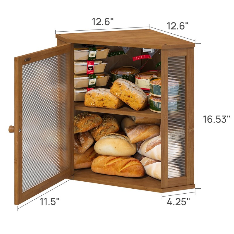 viewcare Corner Bread Box for Kitchen Counter, Bamboo Wood Large