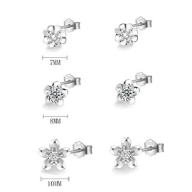 HinDaLi 3 Pairs of Flower Earrings Silver 925 for Women Girls Women Glitter Small Stud Earrings Flower Zirconia Silver Stud Earrings Women's Earrings Stud Flowers Set Cartilage Hypoallergenic