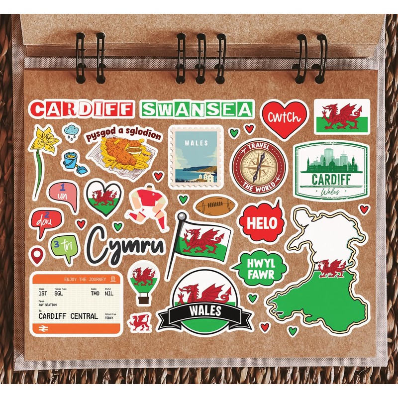 A5 Sticker Sheet Wales Landmarks Vinyl Stickers - Welsh Cardiff