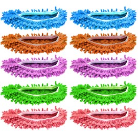 Keeytaa Mop Slippers Shoes 10 Pcs (5 Pairs),Dust Duster, Mop Socks for Women Men Kids Foot, Microfiber Dust Hair Cleaners | Reusable | Washable | Dry The Floors for House Office Bathroom Kitchen