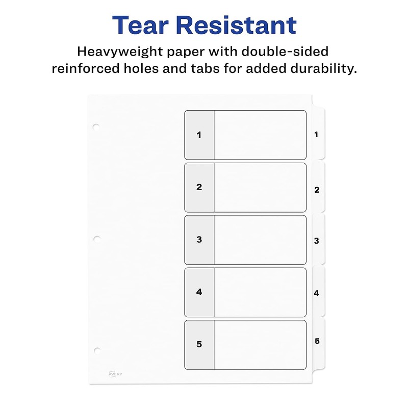 Customizable TOC Ready Index Black and White Dividers, 5-Tab, 1