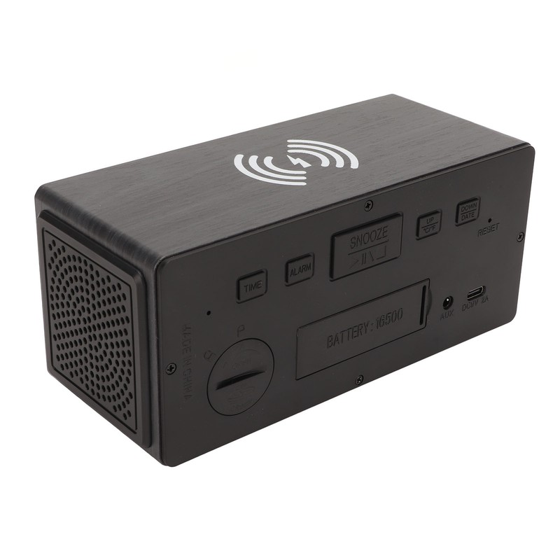 Bluetooth Speaker Digital Wooden Alarm Clock Wireless Charging 15W Dual