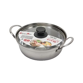 Pearl Metal Cooking Pot, 7.1 inches (18 cm), IH Compatible, Glass Lid, Stainless Steel, One-Person Use, Kitchen Mate HC-24