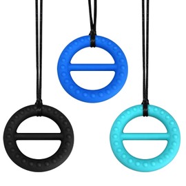 Chew Necklaces for Sensory Kids, 3 Pack Sensory Toys Silicone Chewy Necklace Sensory for Autism, ADHD, Anxiety or Other Special Needs- Reduces (Circle)