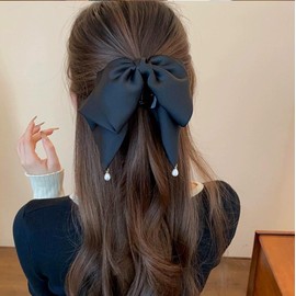 Hair Clip, Ribbon Clip, Hair Clip, Large Ribbon, Stylish, Firmly Curled, Hair Accessory, Hair Claw, Black, Adult, Korean, Cute, Ribbon, Hair Ornament, Lightweight, Strong, Simplified, Everyday Use