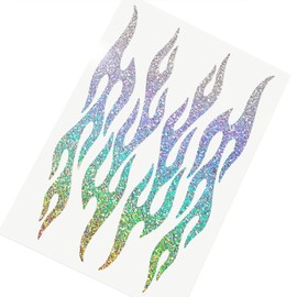 Set of 4 Silver Holographic Glitter Flame Decals, Retro Fire Motorcycle Helmet Sticker Kit, Hotrod Flames Adult Bicycle Frame Transfers / #876G-Silver