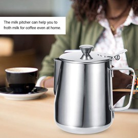 Milk Jug with Lid, 600 ml/1000 ml, Milk Frothing Jug, Stainless Steel Milk Jug, Milk Frothing Jug with Handle for Latte Coffee, Item No. (1000 ml)