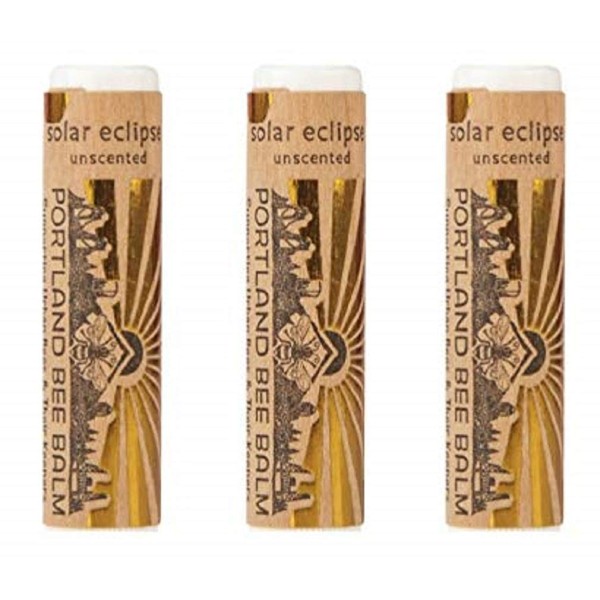 Portland Bee Balm Solar Eclipse All Natural Handmade Beeswax Based SPF 15 Lip Balm, 3 Tube Pack
