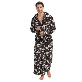 FashGudim mens big and tall robe long full length camo robe with hood for tall men warm plush house robes Fleece Bathrobes (Camouflage, 7XL)