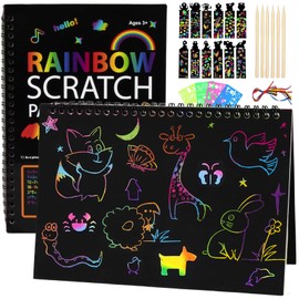 Rainbow Scratch Paper and Bookmarks, 2 Pack Scratch Paper Art Set with Stencils DIY Arts and Crafts Party Favors, Travel Gift Birthday Gifts for Girls and Boys
