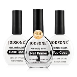 JODSONE 3Pcs 16.5ml Top Coat and Base Coat Set with Nail Primer No Wipe Top Coat Base Need U V Lamp Cured Nail Primer for Helping Nail Polish Adhere Better to Natural Nail