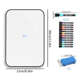 A4 Small Whiteboard Set 2, Mini Magnetic Double Sided 21 X 30 cm Dry Erase White Board, Including 12 Wipe Boards Pens and 2 Eraser, for Writing Drawing School Home Classroom Office Use