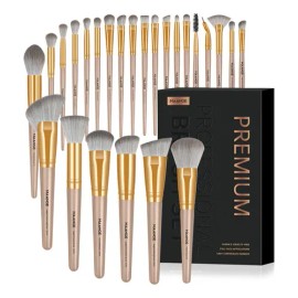 Maange Brochas Set 25 Brochas Maquillaje Profesionales Con Caja Alta Calidad Kit De Brochas Kabuki Brocha Para Base Pincel Para El Rostro Pincel Para Los Ojos Rosa Pálido+oro