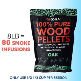 Kona 100% Oak Wood Pellets - Concentrated, Pure, Old Growth Hardwood Grilling Pellets - for BBQ, Smoker Tubes, Grills - 8 lbs 100% Oak Mild Smoke
