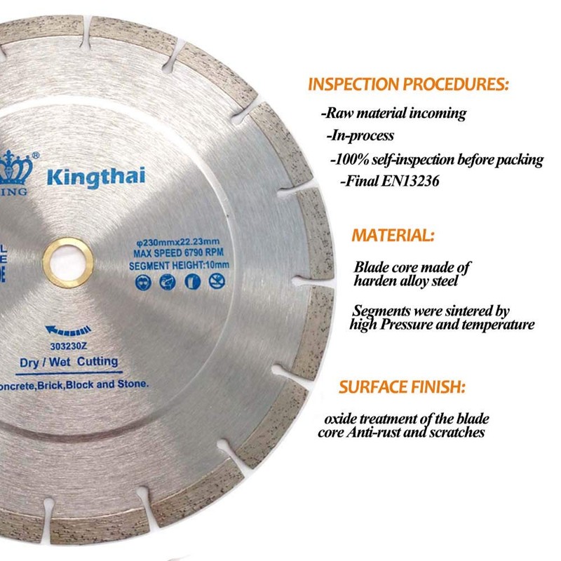 Kingthai 9 Inch Wet Dry Segmented Cutting Concrete Diamond Saw