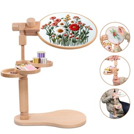 Embroidery Hoop Stand, Embroidery Holder with Disc, Rotated Cross Stitch Stand Lap, Easy to Use Beech Wood Embroidery Hoop Holder, Hands Cross Stitch Stand for Art Craft Sewing Needlework Projects