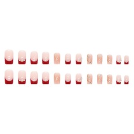 SINLOV Long 24pcs Square Fake Nails Glossy Press on False Nails Pink Red Ballerina Artificial Finger Nails French Full Cover False Nails for Women and Girls