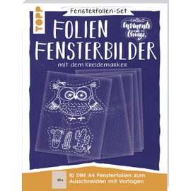 Window Film Set - Foil Window Stickers with Chalk Marker - DIN A4: 10 Window Films for Painting and Cutting in DIN A4 with 7 Motif Templates in Original Size with Instructions (English language not