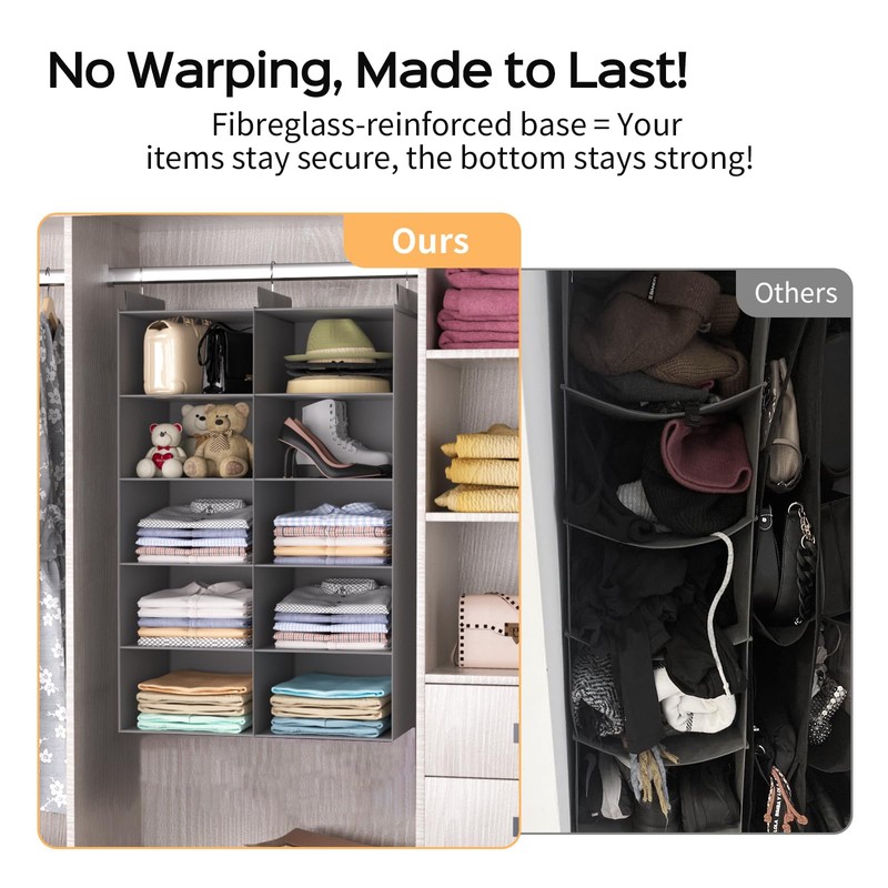 ALLTIDYUP Grey 5-Tier Hanging Closet Storage Organizer - Space-Saving Dual-Row