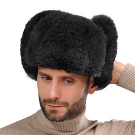 Women Men Ear Flaps Hat Aviator Winter Warm Trapper Hat Snow Ski Cycling Caps (Black(Fur))