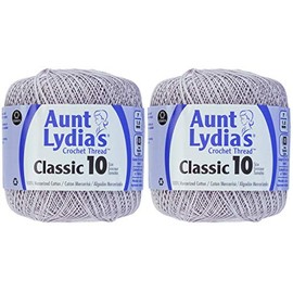 Aunt Lydia's Classic 10 - Hilo de crochet, Plateado, Paquete de 2, 2