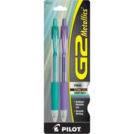 PILOT G2 Metallics Refillable & Retractable Rolling Ball Gel Pens, Fine Point, Assorted Color Inks, 2-Pack (34401)