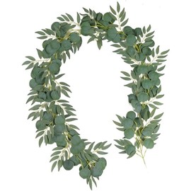 Aeojoor Eucalyptus Willow Leaf Vine, Plant Vine Leaves, Hanging Fake Vine Leaves, Home Kitchen Garden Office Wedding Wall Decor (69 Inch Fake Plants)