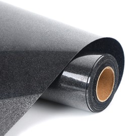 SHOMKIEE Black Glitter HTV Heat Transfer Vinyl Rolls 12 Inch by 5 feet Roll Iron on DIY for T-Shirt and Silhouette Easy to Cut & Weed (5Ft,Glitter Black)